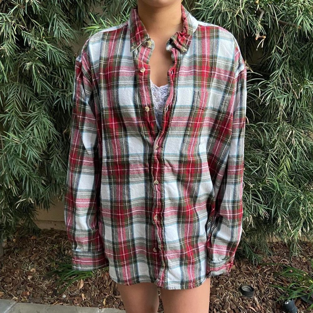 Grunge Oversized Flannel Plaid Button Shirt